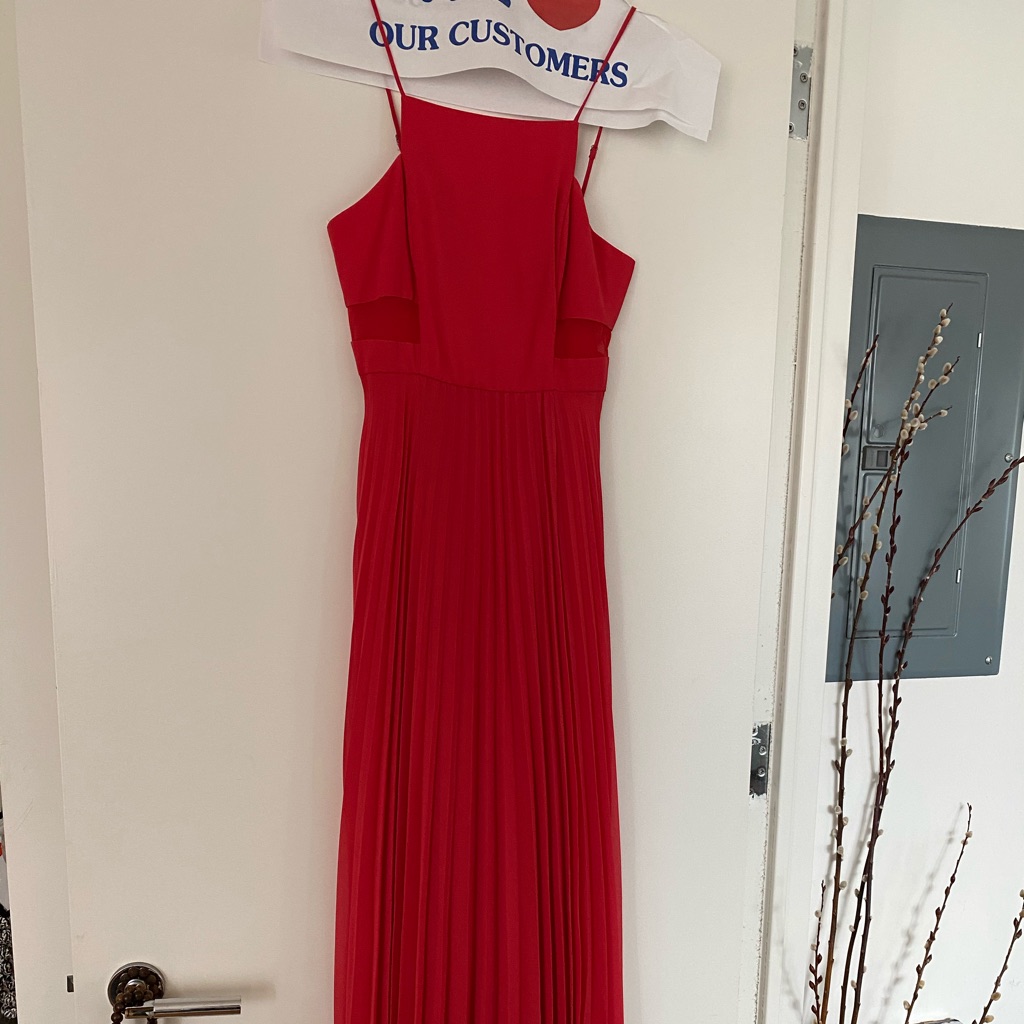 Like New Bcbg Long Red Orange Dress With Pleats
